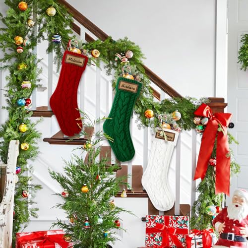 Personalized 18" Christmas Stockings 4-Pack with Leather Patches - Red Green White