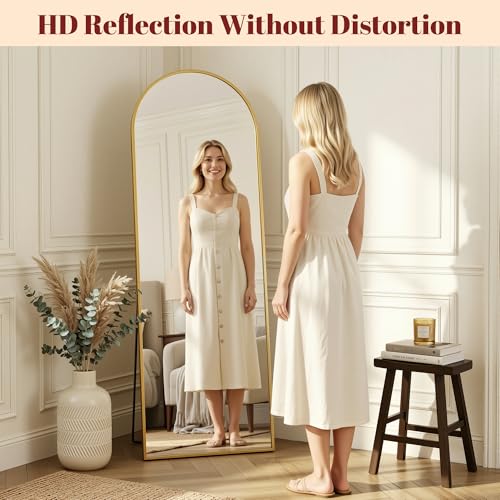 58" x 18" Arched Full Length Mirror, Gold Aluminum Floor Mirror