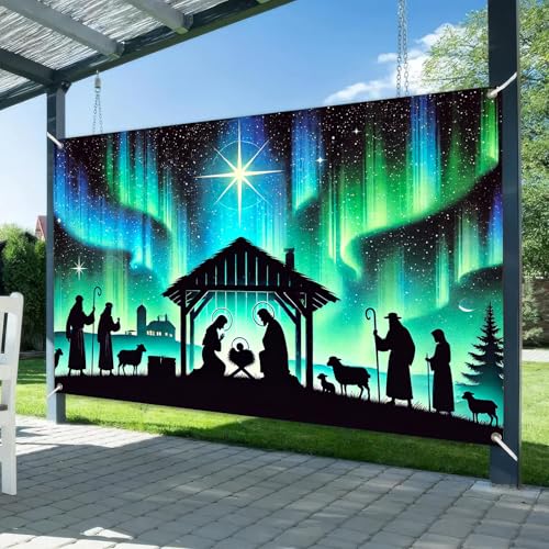 Nativity Scene Banner 71 x 43 Inch | Aurora Star Silhouette Holiday Decor