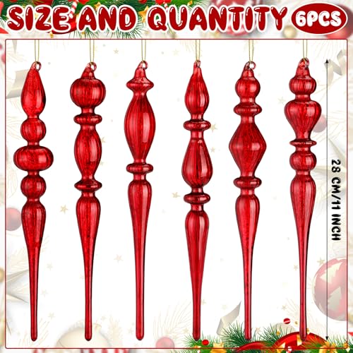 Red 11 Inch Mercury Glass Finial Christmas Ornaments — Set of 6 by Yousoontic (Red)