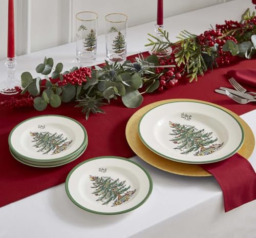 Spode Christmas Tree Salad Plates Set of 4 - 8 Inch Green & White Holiday Dinnerware