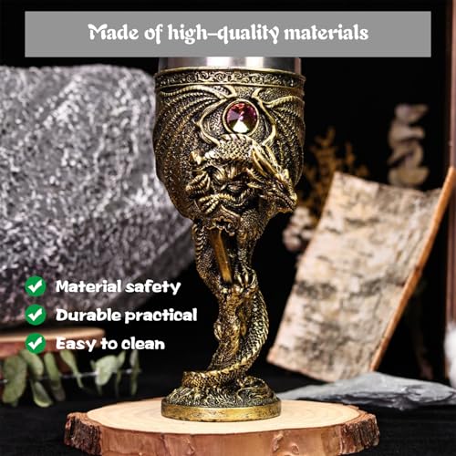 Medieval Dragon Wine Goblet with Stainless Steel Lining, 7oz Fantasy Chalice