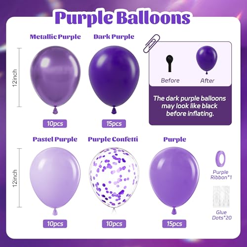 60pcs Purple Balloon Arch Kit with Metallic and Confetti Balloons for Party