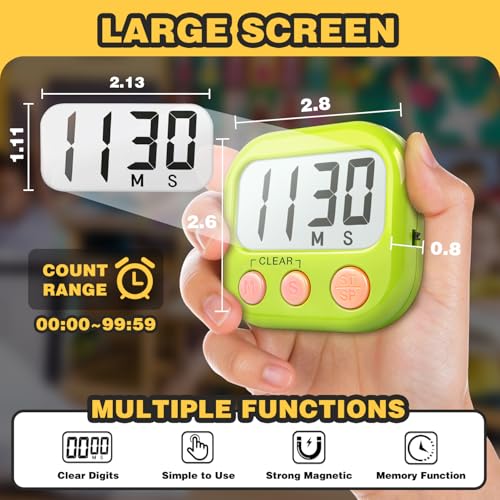 2-Pack Digital Magnetic Classroom Timers with Large Display & Loud Alarm