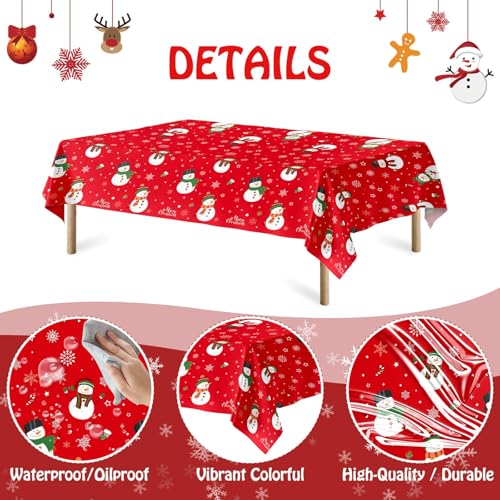 Sundonix Christmas Table Cloth Rectangle 3 Pack - Disposable Plastic Holiday Cover 54x108 Inches - Variation 2