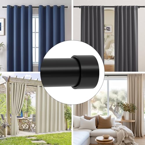 Modern Metal Curtain Rod Finials, 1-Inch Decorative End Caps, Black, 2 Pack