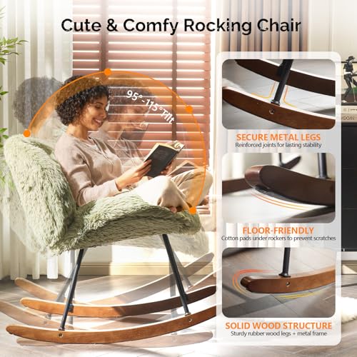 Extra Wide Criss Cross Nursery Rocking Chair, Reclining Teddy Fleece Glider