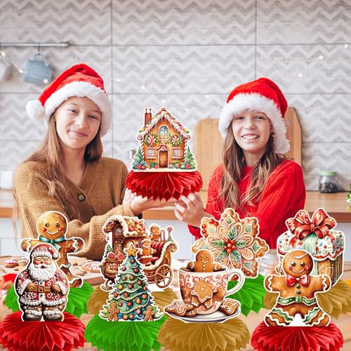Christmas Gingerbread Honeycomb Centerpieces - 9 Pack Holiday Party Decorations