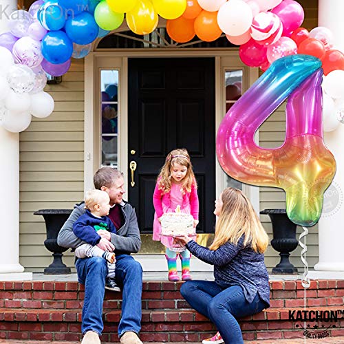 KatchOn Giant Rainbow Number 4 Balloon - 40 Inch Foil Tie Dye Birthday Decor