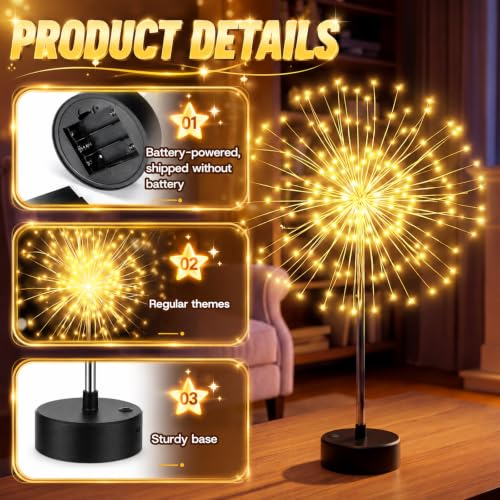 Tujoe 4 Pcs Halloween Firework Lights Table Centerpiece - Warm White (4/ Warm White)
