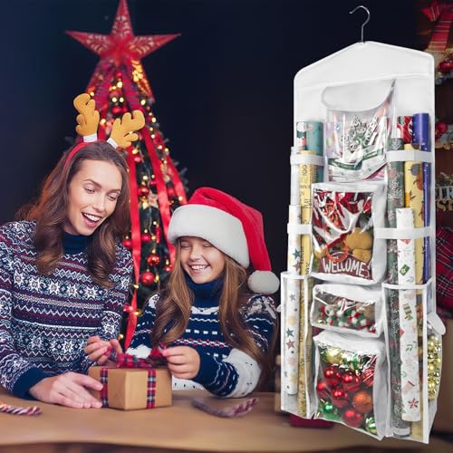 Double-Sided Hanging Wrapping Paper Organizer with Pockets