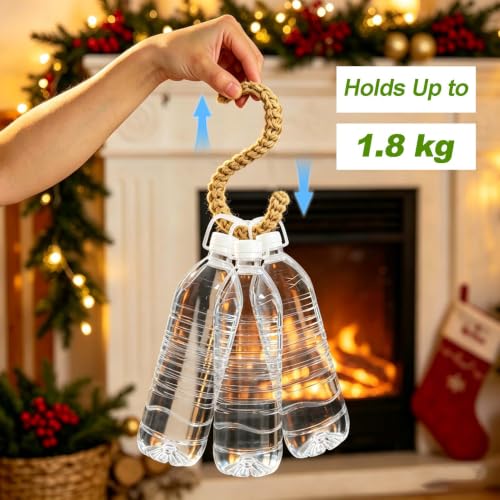 6 Pack Christmas Bendable Stocking Holders with Jute Rope - Rustic Mantle Hooks
