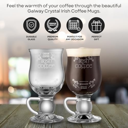 Galway Irish Coffee Glass Set - Clear Glass Mugs for Lattes & Specialty Drinks, 2 Pack
