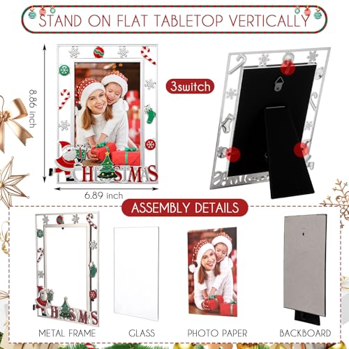 Handepo 4-Pack 4x6 Inch Metal Christmas Picture Frames with HD Glass Front