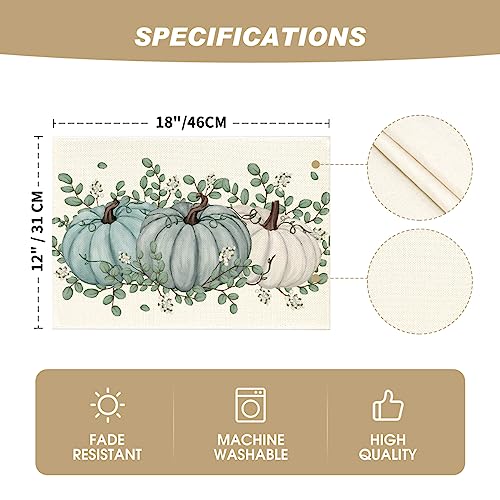 Artoid Mode 12x18 Beige/Blue Set of 4 Pumpkin Eucalyptus Placemats, 12" x 18"