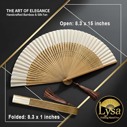 Silk Bamboo Hand Fan - Foldable Portable Cooling Fan with Tassel