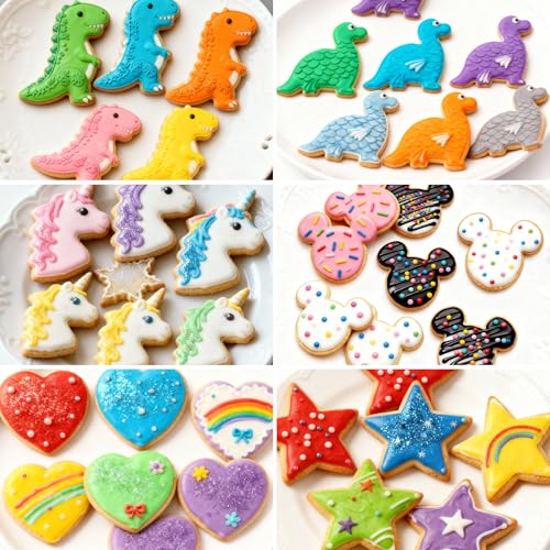 6 Pieces Stainless Steel Cookie Cutters - Mickey, Unicorn, Dinosaur, Heart, Star - Silver