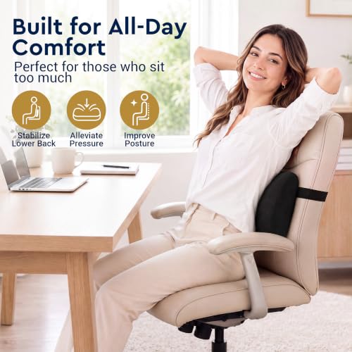 Lumbar Support Pillow for Office & Car Seats - Memory Foam Cushion