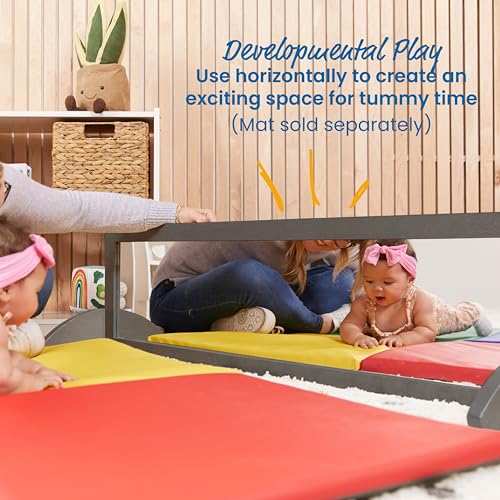 Wooden Bi-Directional Floor Mirror for Kids, Grey Wash Montessori Mirror