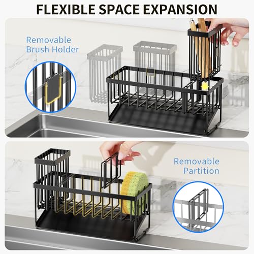 Stainless Steel Kitchen Sink Caddy Sponge Holder with Self-Draining Tray