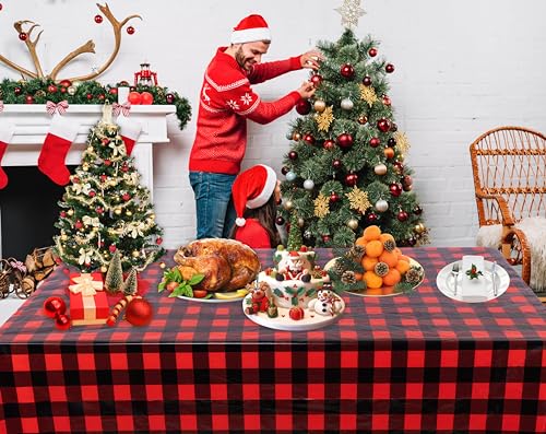 Kesfey Red and Black Gingham Christmas Tablecloths - Pack of 3, 54x108 inches