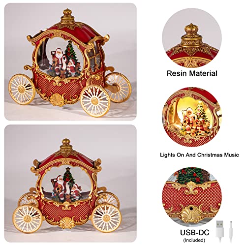 Vintage Lighted Musical Christmas Carriage Snow Globe with Santa Scene