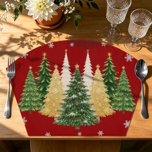 Christmas Placemats Set of 4 with Xmas Tree Pattern, 17.5x11.8 Inches - Holiday Table Decor