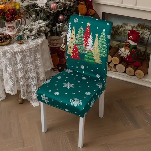 Set of 4 Green Christmas Chair Covers - Holiday Dining Room Slipcovers
