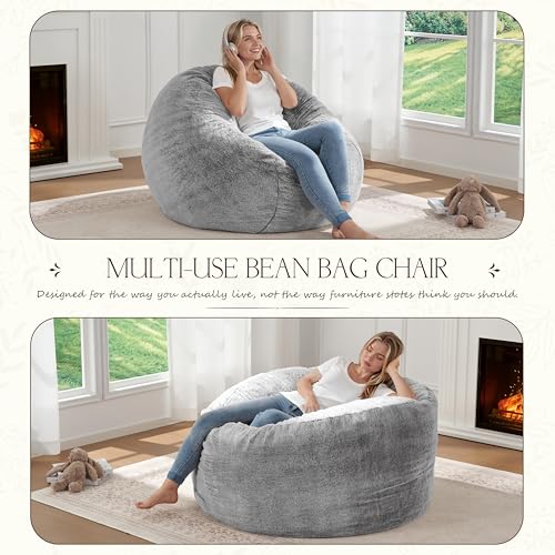 3FT Giant Bean Bag Chair for Adults, Memory Foam Grey Lounge Sofa
