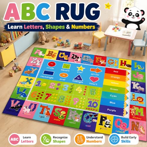 Educational ABC Kids Play Rug - Non-Slip Classroom Carpet, 59" x 39.4"