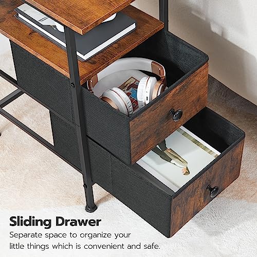 Industrial Narrow End Table with Charging Station and 2 Drawers