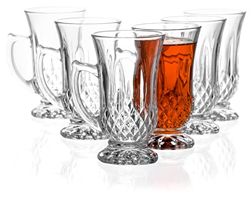 6-Pack Clear Turkish Glass Tea Cups 4.5 Oz Footed Handle Set