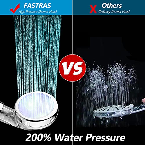 Classical FASTRAS LED Shower Head with Handheld & Water Filter - High Pressure, Temperature Control, Hose & Accessories