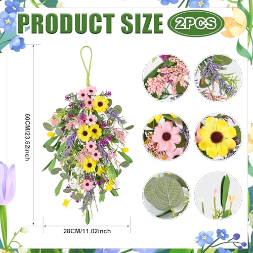 23.6-Inch Artificial Spring Teardrop Swags with Sunflowers, 2-Pack