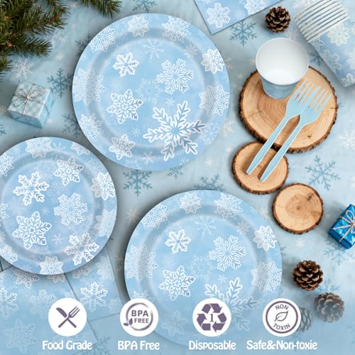Winter Snowflake Party Supplies 120PCS Disposable Tableware for Christmas