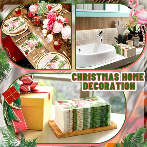 Epakh 200Pcs Christmas Flamingo Napkins Pink Flamingos with Christmas Hat, 4.3x7.9in folded