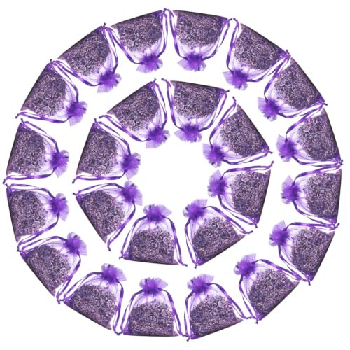 24-Pack Dried Lavender Sachets for Closets and Drawers - Natural Flower Buds