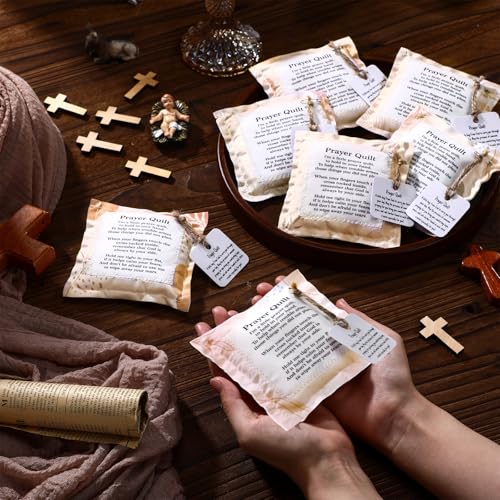 Mini Prayer Quilt Set - 6 Pocket Squares with Cross & Scripture