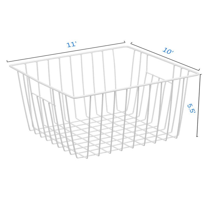 Y.Z.Bros Freezer Organizer Bin, Kitchen Metal Wire Storage Basket, Pantry Cupboard Household Container Divider with Handles, Bathroom, Closet, Bedroom, Office, Rustproof - White（4）