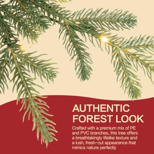 7FT Prelit Blue Spruce Christmas Tree - Slim Artificial Xmas Tree with Warm White LED Lights