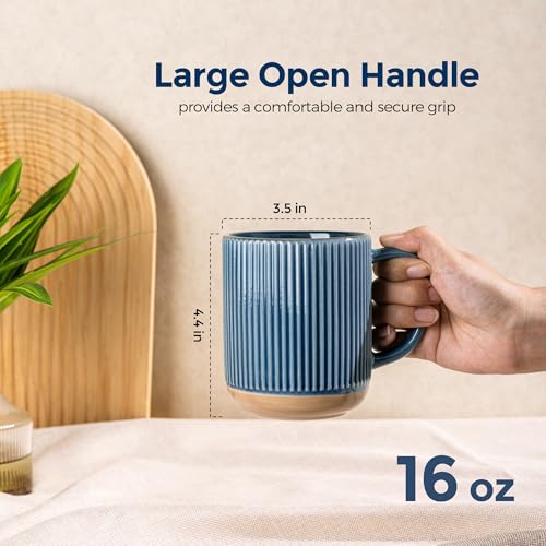 Moonlight Blue GBhome Coffee Mug Set of 4, 16oz Large Handle Ceramic Cups
