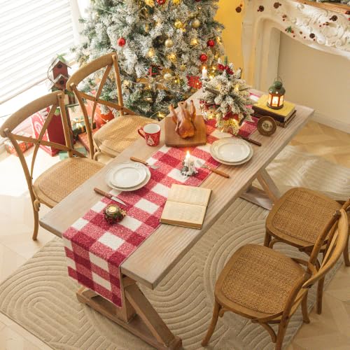 AQOTHES Red White Plaid Christmas Table Runner 13x72 Inch - Festive Holiday Decor