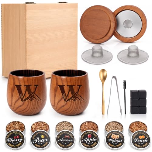 Argefkeen Whiskey Smoker Kit W - 6 Flavors Wood Chips & Personalized Glass