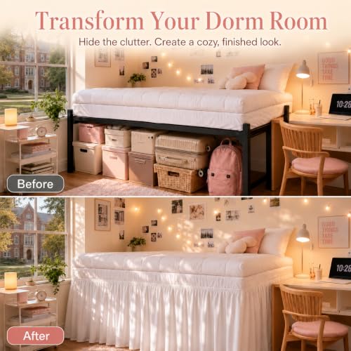 Twin XL Bed Skirt 32 Inch Drop - Soft Microfiber Elastic Wrap Around Dust Ruffle