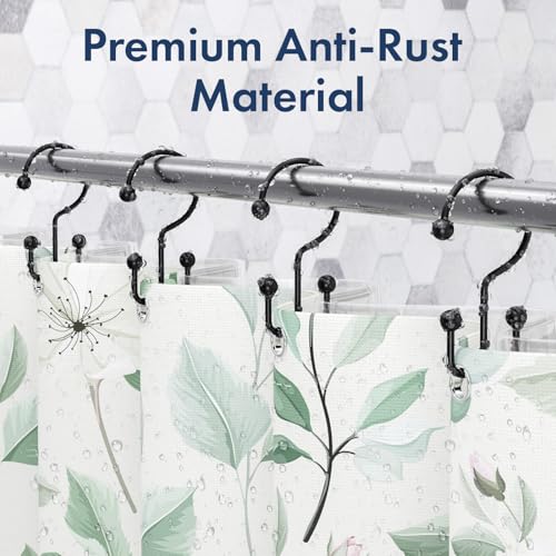 Matte Black Double Shower Curtain Hooks - Rust-Proof Metal Rings (12 Pack)