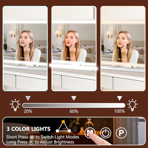 White 23x18 Inch LED Lighted Makeup Vanity Mirror with Dimmable Lights & Touch Control