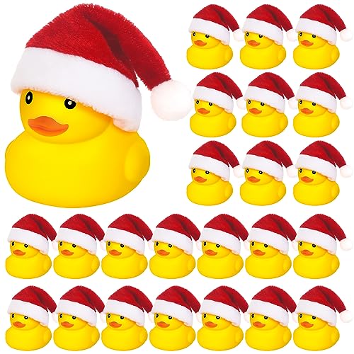 Liliful Christmas Mini Rubber Ducks with Hat 48 Pcs – Santa Hat Ducks 24 Yellow / 24 Red (24 / Santa Hat variant)