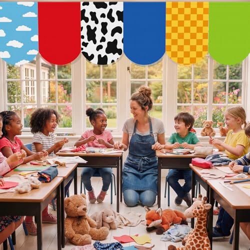 6-Piece Cartoon Story Classroom Curtains Set, 24 x 36 Inch Window Drapes