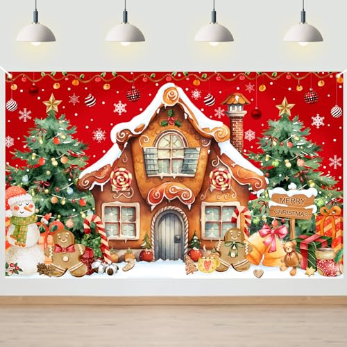 Avezano 6x3.6ft Gingerbread House Backdrop Banner – Christmas Photo Backdrop