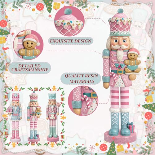3-Piece Pastel Christmas Nutcracker Set - Resin Gingerbread Holiday Decor